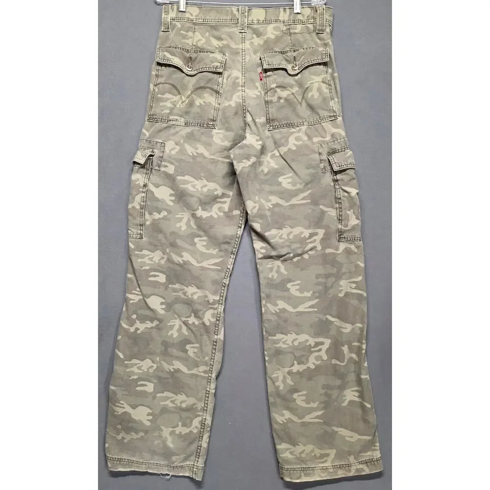 VTG Y2K Levi's Cargo Loose Straight Pants Men 32x34 Green Camo Workwear Cotton